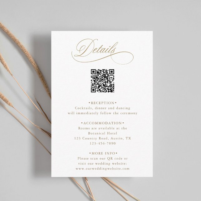Gold Romantic Calligraphy QR Code Wedding Details  Enclosure Card (Creator Uploaded)