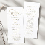 Gold Romantic Calligraphy Wedding Ceremony Program<br><div class="desc">This gold and white wedding ceremony program features elegant,  romantic swirly calligraphy lettering with a formal script. For more advanced customization of this design,  please click the BLUE DESIGN TOOL BUTTON above!</div>