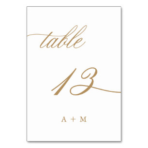 Gold Romantic Calligraphy Wedding Number 13, Table Number