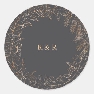 gold romantic floral monogram wedding classic round sticker