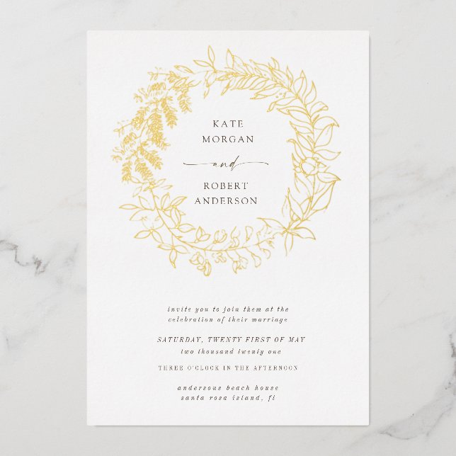 gold romantic floral wreath wedding (Front)