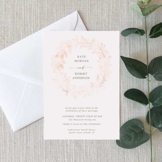 Gold Romantic Floral Wreath Wedding Invitation (Creator Uploaded)