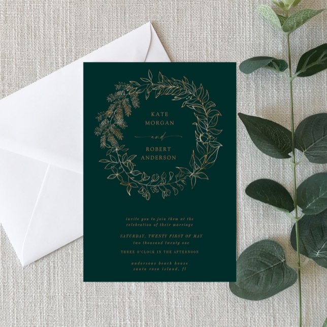 Gold Romantic Floral Wreath Wedding invitation (Creator Uploaded)