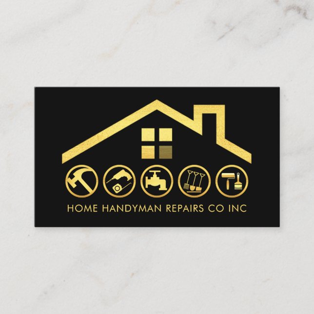 Gold Roof Building Handyman Tools Business Card (Front)