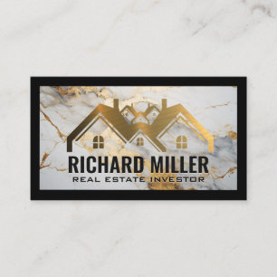Gold Roof House Logo Real Estate Business Card