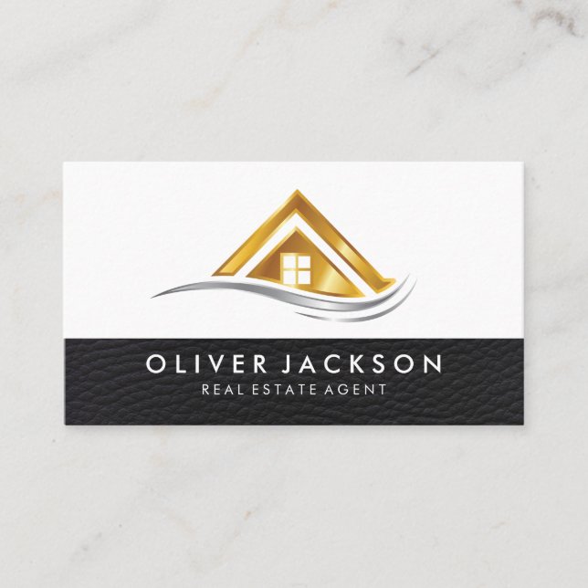 Gold Roof Metallic | Real Estate Properties Business Card (Front)