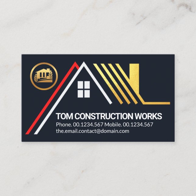 Gold Rooftop A-Frame Structure Renovation Business Card (Front)