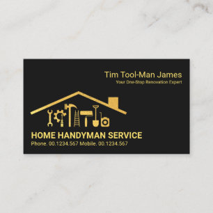 Gold Rooftop Building Handyman Tools Home Repairs Business Card