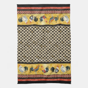 Gold Roosters Red & Tan Check Swirl Kitchen Kitchen Towel