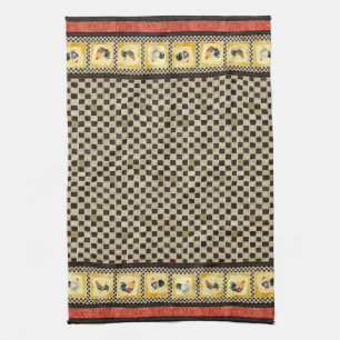 Gold Roosters Red & Tan Check Swirl Kitchen Kitchen Towel