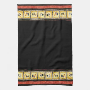 Gold Roosters Red & Tan Check Swirl Kitchen Towel