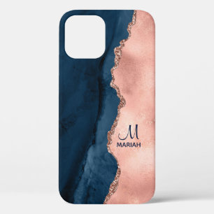 Gold Rose and Navy Blue - Agate Watercolor Case-Ma iPhone 12 Pro Case
