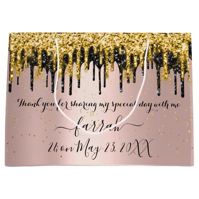  Gold Rose Black Drips Favour Bridal Large Gift Ba Bag (Front)