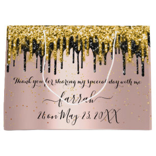 Gold Rose Black Drips Favour Bridal Large Gift Ba Large Gift Bag