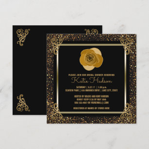 Gold Rose Bridal Shower   Elegant Gold Glitter Invitation