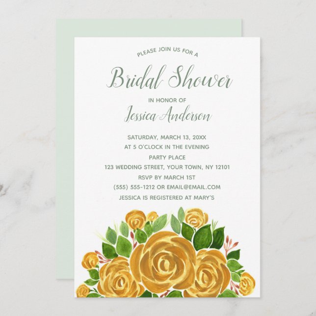 Gold Rose Bridal Shower Invitation (Front/Back)