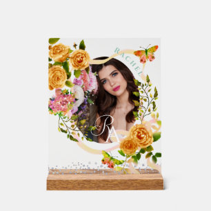 Gold Rose Chic Monogram Photo Acrylic Sign