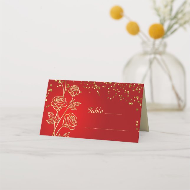 Gold Rose Confetti  Place Card (Front)