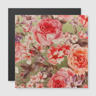 Gold Rose Floral Bloom Raspberry Pink Watercolor