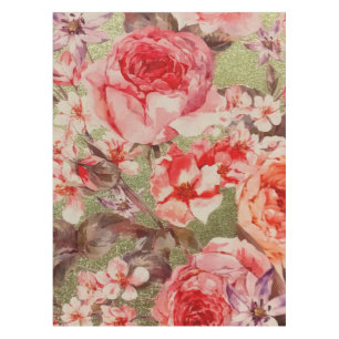 Gold Rose Floral Bloom Raspberry Pink Watercolor Tablecloth