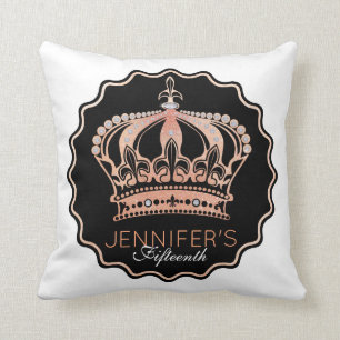 Gold Rose Glitter Crown Throw Pillow
