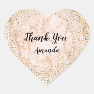 Gold Rose Glitter Girly Blush Lux Heart Thank You Sticker