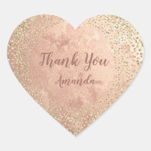 Gold Rose Glitter Skinny Blush Lux Heart Thank You Sticker