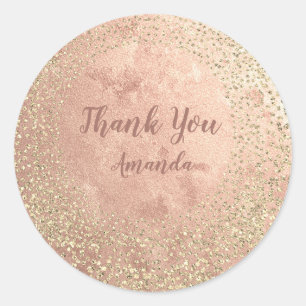 Gold Rose Glitter Skinny Blush Lux Name Thank You Classic Round Sticker
