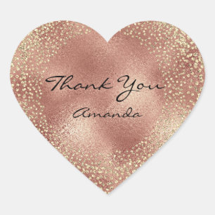 Gold Rose Glitter Skinny Name Glass Heart Thank Sticker