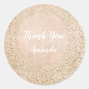Gold Rose Glitter Skinny Peach Lux Name Thank You Classic Round Sticker