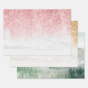 Gold   Rose Gold Glitter Marble   Forest Landscape Wrapping Paper Sheet