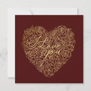Gold Rose Heart I Love You Valentine Design Holiday Card