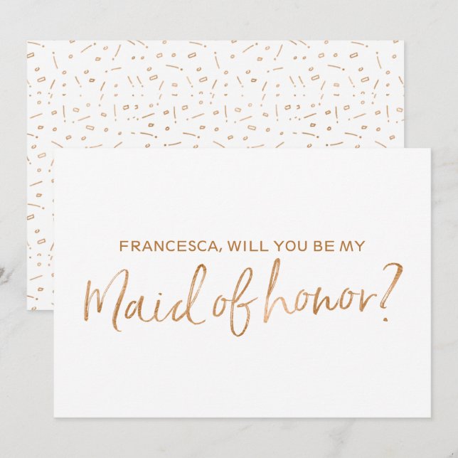 Gold Rose Lettered "Will you be my maid of honour" Invitation (Front/Back)