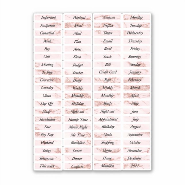 Gold Rose Marble Planner Stickers (Front)