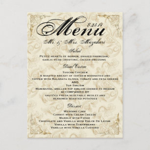 Gold Rose Mariage Diner Menu Merci Note