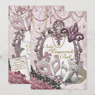 Gold Rose Masquerade Invitations de fête d'anniver