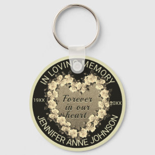 Gold Rose Memorial Heart Keychain