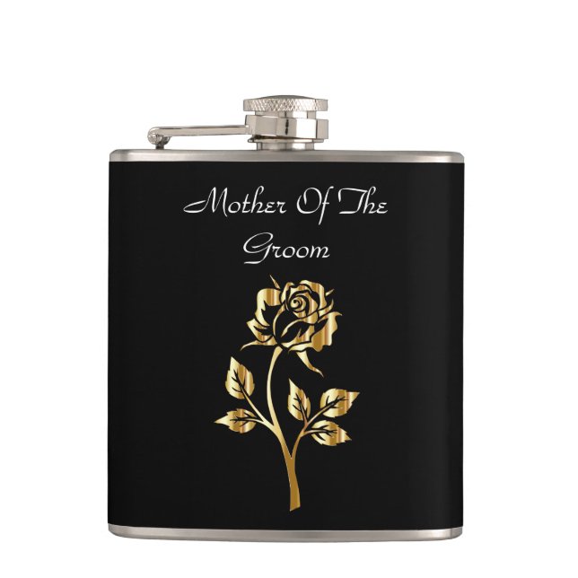 Gold Rose Mother of the Groom Hip Flask (Front)