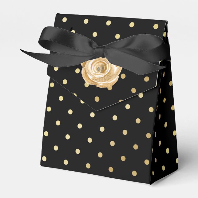 Gold Rose on Black Favour Box (Front Side)