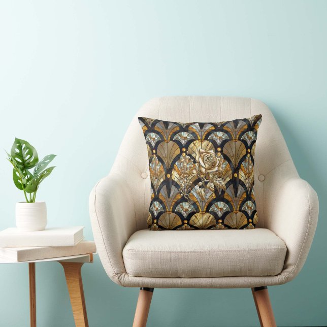 Gold Rose on Glass Throw Pillow (Creator Uploaded)