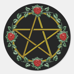 Gold Rose Pagan Pentagram Pentacle Sticker