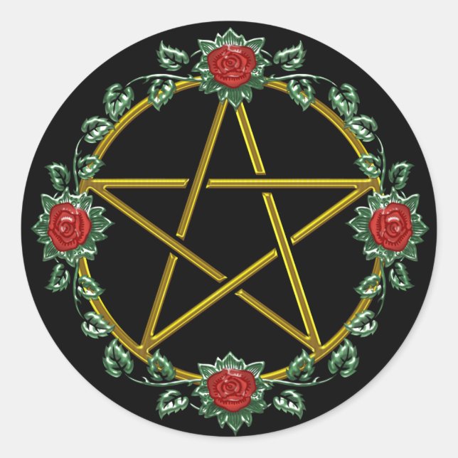 Gold Rose Pagan Pentagram Pentacle Sticker (Front)