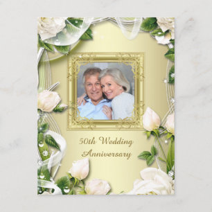 Gold Rose Photo 50th Wedding Anniversary Party Invitation