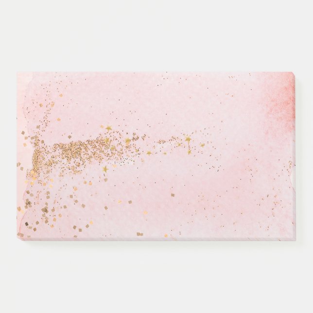 Gold Rose Pink Glitter Stars Post-it Notes (Front)