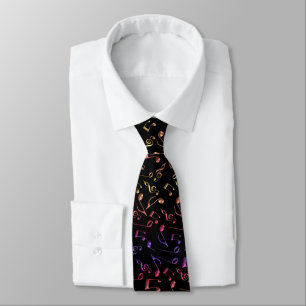 Gold Rose Pink Purple Black Music Notes Necktie