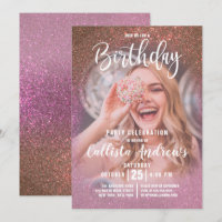 Gold Rose Pink Triple Glitter Ombre Photo Birthday