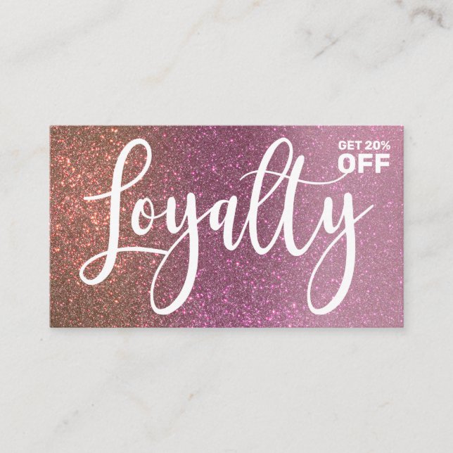 Gold Rose Pink Triple Glitter Ombre Typography Loyalty Card (Front)