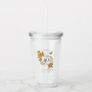 Gold Rose Ribbon 40th Birthday Acrylic Tumbler