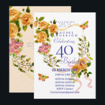 Gold Rose Ribbon 40th  Birthday Invitation<br><div class="desc">Lovely and elegant rose with butterfly.  You can changes the texts to your choice.
Suitabe for 40th,  50 th,  60th,  70th etc.</div>