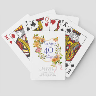 Gold Rose Ribbon 40th Birthday Playing Cards